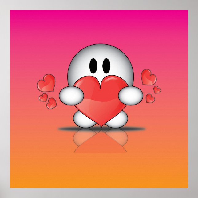 Happy Valentine's Day with hearts and cute cartoon Poster (Front)