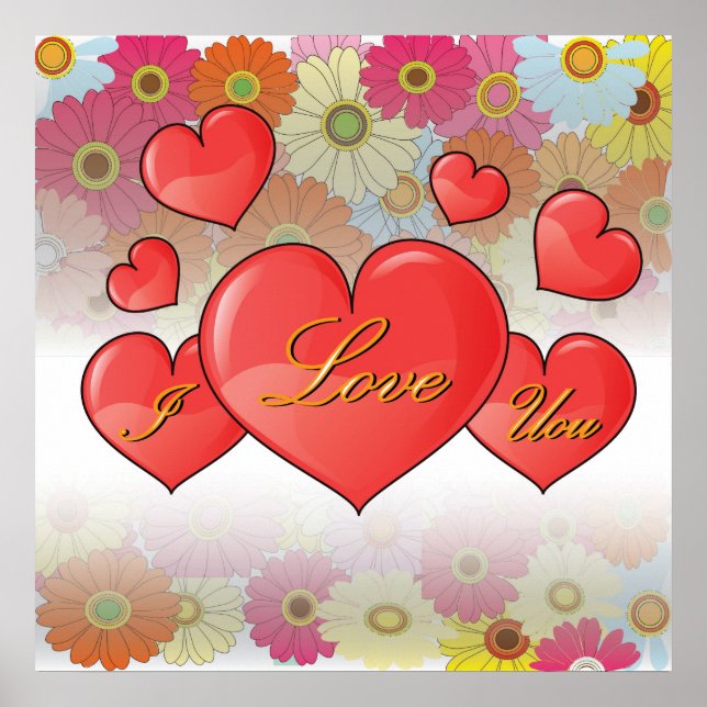 Happy Valentine's Day with hearts I love you Poster (Front)