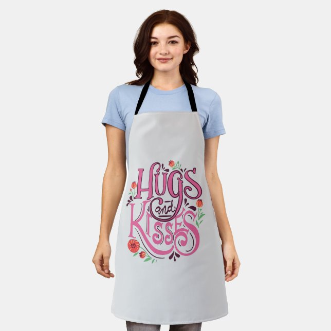 Happy Valentine's Day With Hugs And Kisses       Apron (Worn)