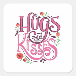 Happy Valentine's Day With Hugs And Kisses Square Sticker