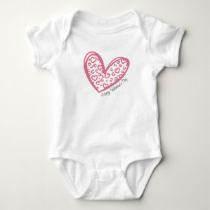 Happy Valentine's Day with Pink Hearts Baby Bodysuit