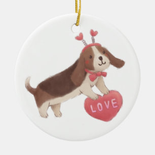 Happy Valentine's Day with Puppy Ceramic Ornament