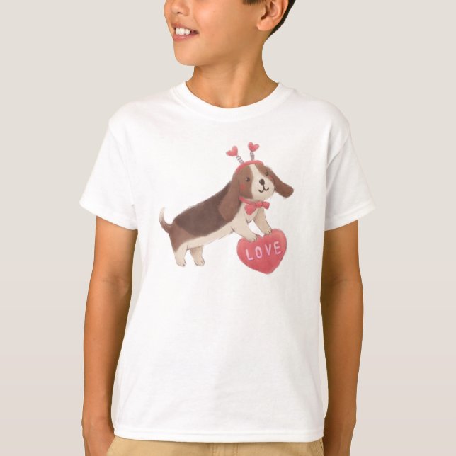Happy Valentine's Day with Puppy T-Shirt (Front)
