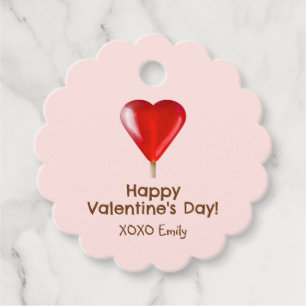 Happy Valentines Day with red heart lollipop  Favour Tags
