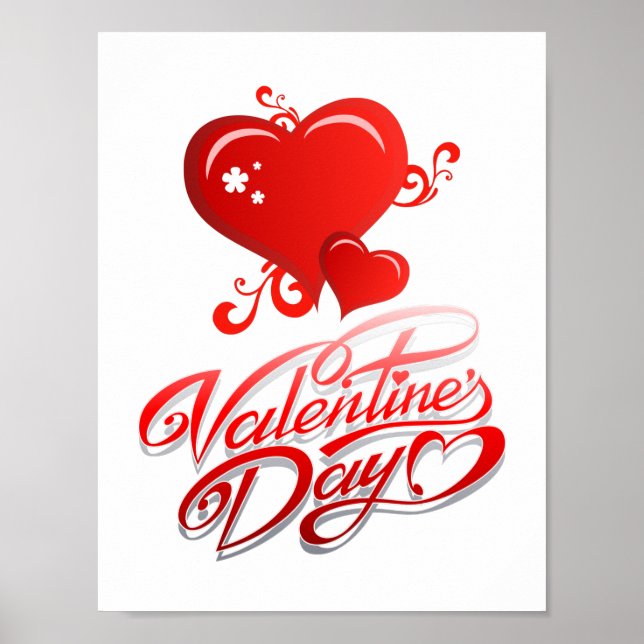 happy valentines day with red hearts poster (Front)