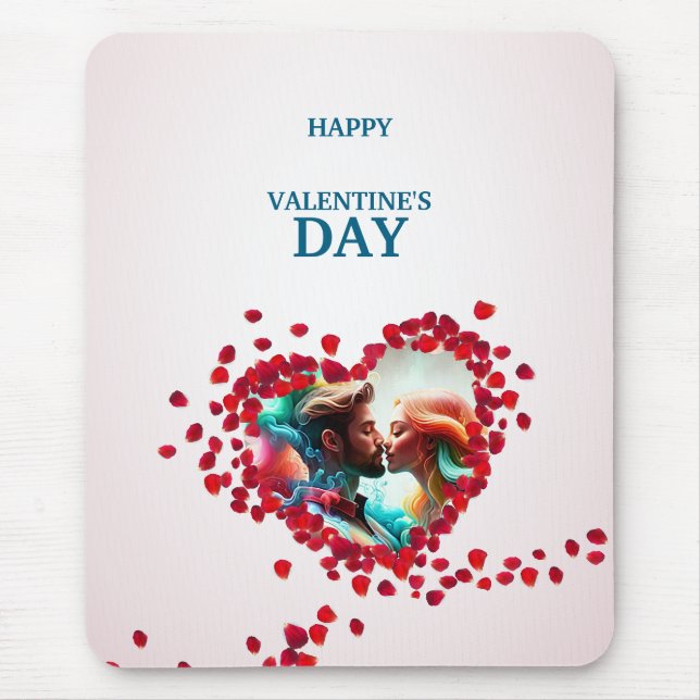 Happy Valentine's Day with Rose Mouse Pad (Front)