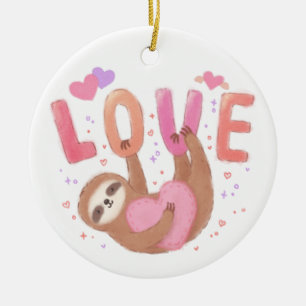 Happy Valentine's Day with Sloth Ceramic Ornament