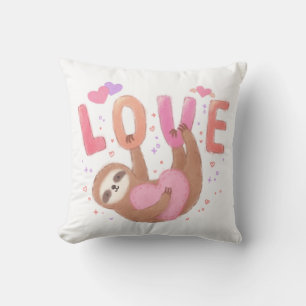 Happy Valentine's Day with Sloth Throw Pillow