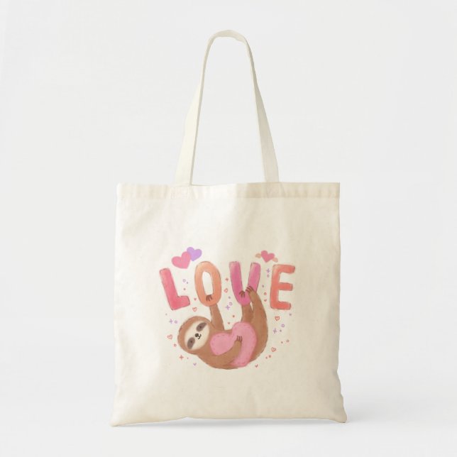 Happy Valentine's Day with Sloth Tote Bag (Front)
