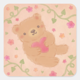 Happy Valentine's Day with Teddy Bear Square Sticker