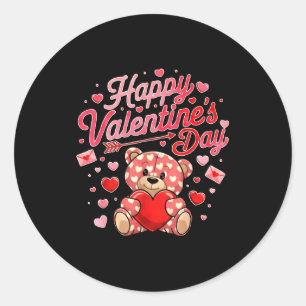Happy Valentines Day Women Cute Bear Valentine Hea Classic Round Sticker