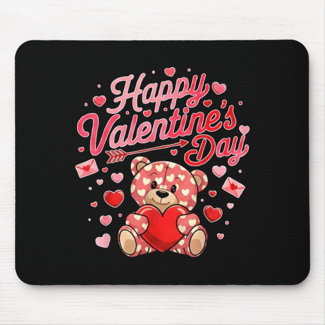 Happy Valentines Day Women Cute Bear Valentine Hea Mouse Pad (Front)