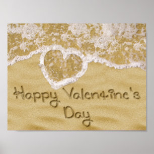 "Happy Valentine's Day" written in sand - Poster
