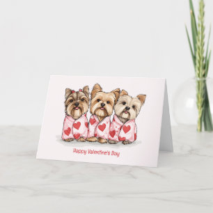 Happy Valentines Day Yorkshire Terrier Dogs Holiday Card