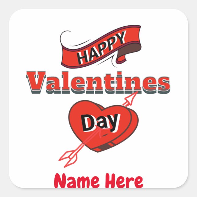 Happy Valentines Day's Personalized Name Gift Square Sticker (Front)