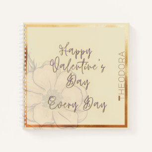 Happy Valentine's FlowerCream Watercolor Gold Text Notebook