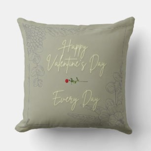 Happy Valentine's Flowers Grey Embossed Red Rose Throw Pillow