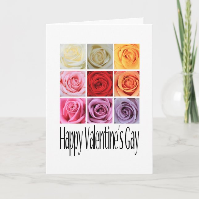 Happy Valentine's Gay, Rainbow Roses Holiday Card (Front)