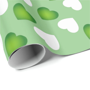 Happy Valentines - Green and White Hearts Pattern Wrapping Paper