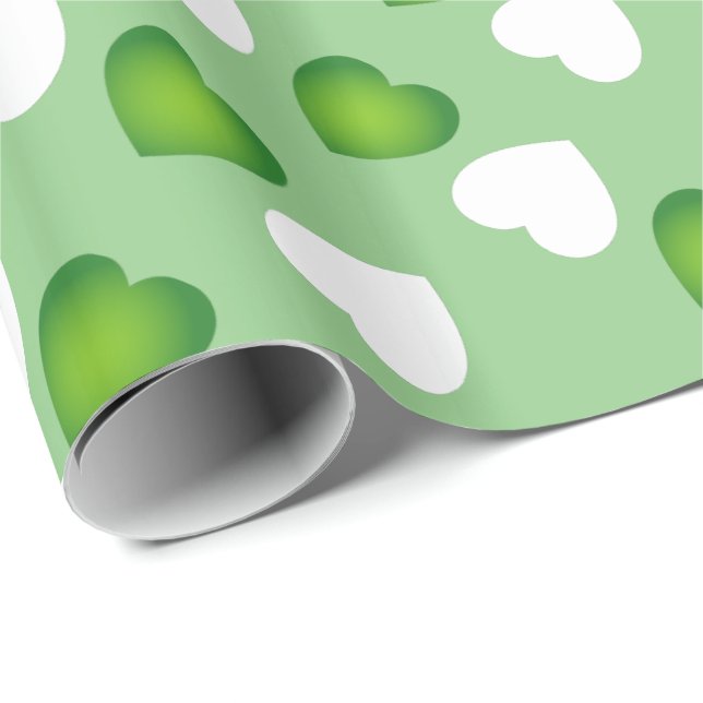 Happy Valentines - Green and White Hearts Pattern Wrapping Paper (Roll Corner)