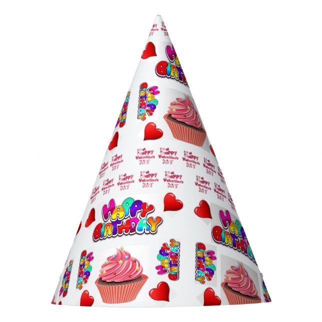 Happy Valentine's  Happy Birthday Paper Party Party Hat (Front)