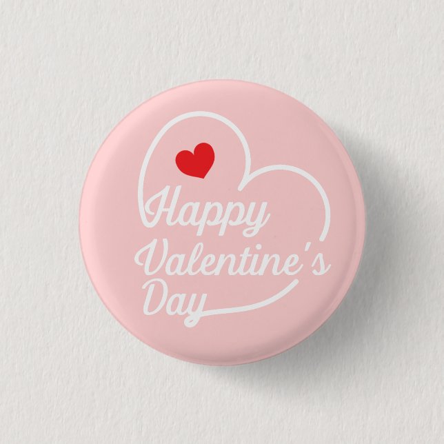 Happy Valentine's Heart Swash 1 Inch Round Button (Front)