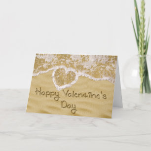 "Happy Valentine's" Heart written in Sand Holiday Card