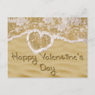 "Happy Valentine's" Heart written in Sand Holiday Postcard