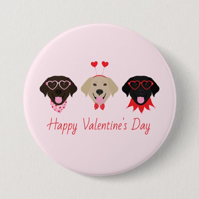 Happy Valentines Labrador Retriever Dogs 3 Inch Round Button (Front)