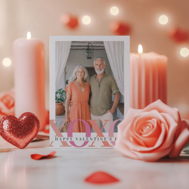 Happy Valentines Modern Pink Photo Holiday Card (Creator Uploaded)