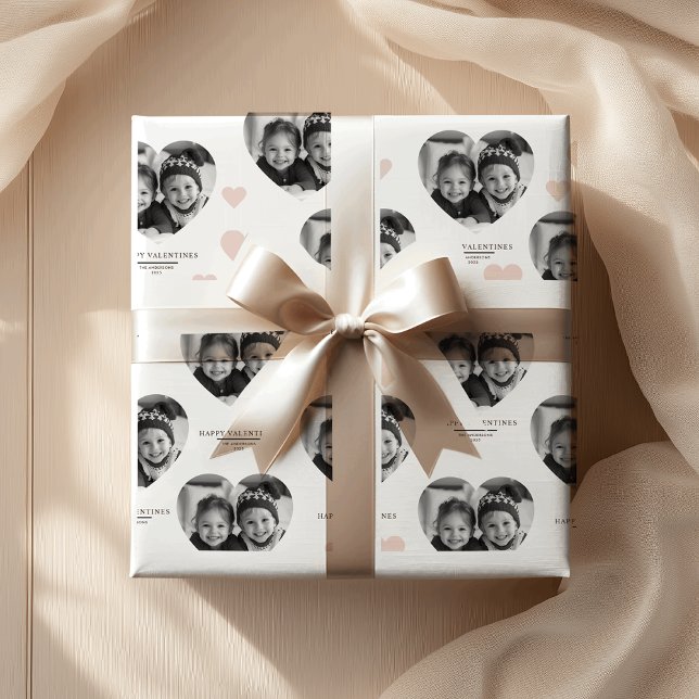 Happy Valentine's Personalized Heart Photo Pastel  Wrapping Paper (Creator Uploaded)