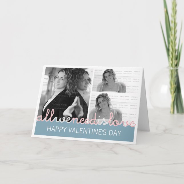 Happy Valentines Photo Greeting Card | 3 Images (Front)