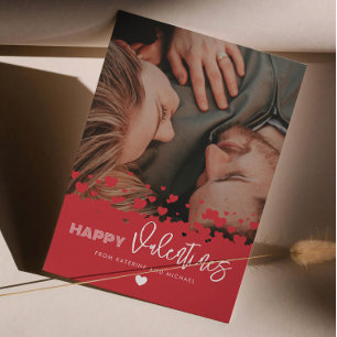 Happy Valentines Photo Red Hearts Couple Family Holiday Card