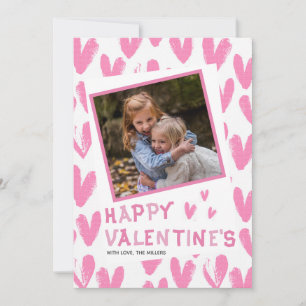 Happy Valentines Pink Hearts Photo Family Holiday Card
