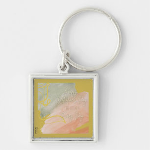 Happy Valentine's Pink Ochre Watercolor Gold Rose Keychain