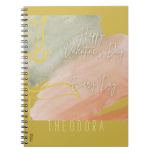 Happy Valentine's Pink Ochre Watercolor Gold Rose Notebook