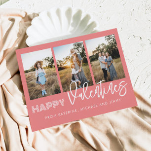 Happy Valentines Pink Photo Collage Family Card