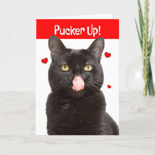 Happy Valentines Pucker Up Cat With Tongue Out Holiday Card
