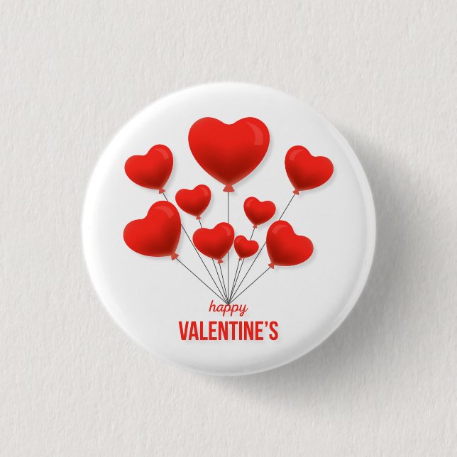 Happy Valentine's Red Balloons | Holidays 1 Inch Round Button (Front)