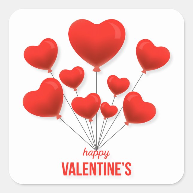 Happy Valentine's Red Balloons | Holidays Square Sticker (Front)