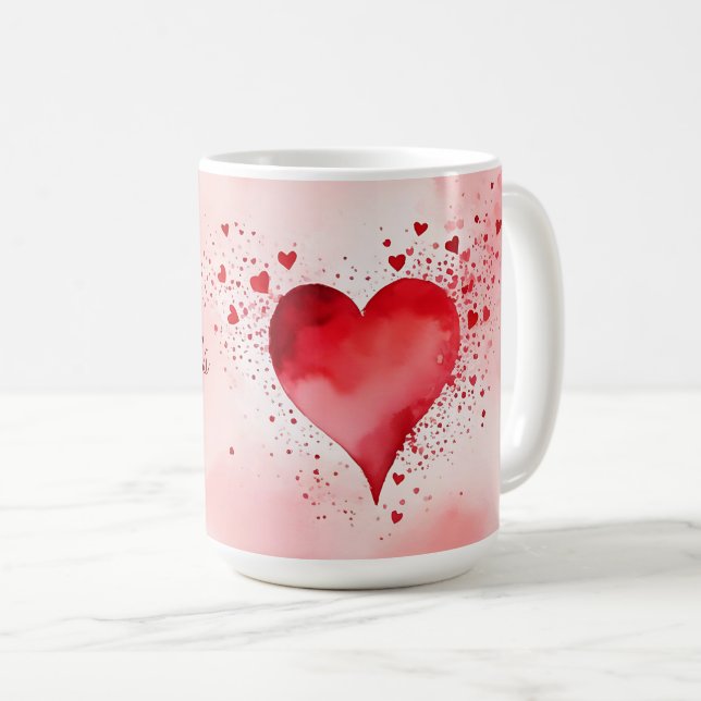 Happy Valentines Red Heart Coffee Mug (Front Right)