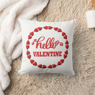  Happy Valentines red heart Hello Valentine 2025 Throw Pillow