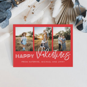 Happy Valentines Red Photo Collage Family Card