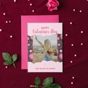 Happy Valentines Whimsical Pink hearts flower Name Holiday Card