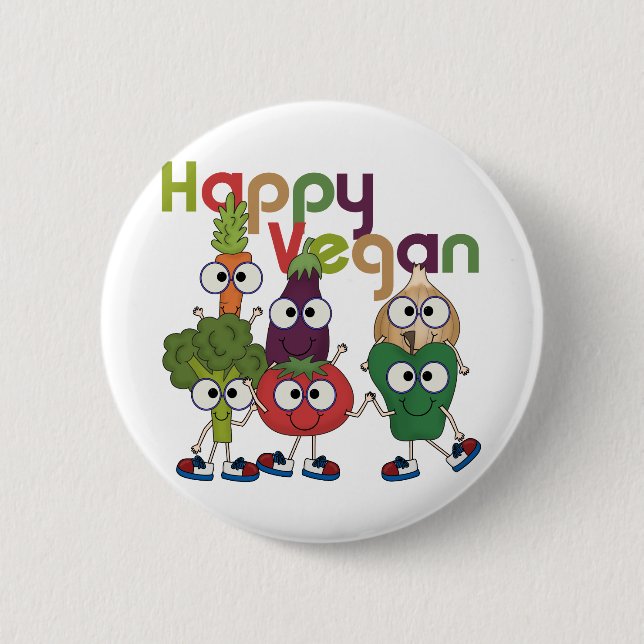Happy Vegan 2 Inch Round Button (Front)