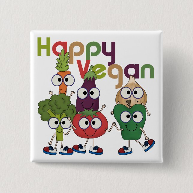 Happy Vegan 2 Inch Square Button (Front)