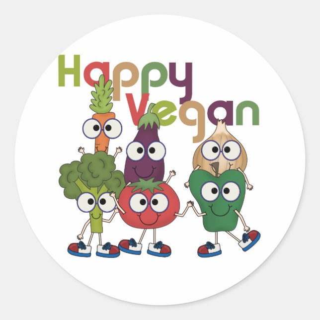 Happy Vegan Classic Round Sticker (Front)