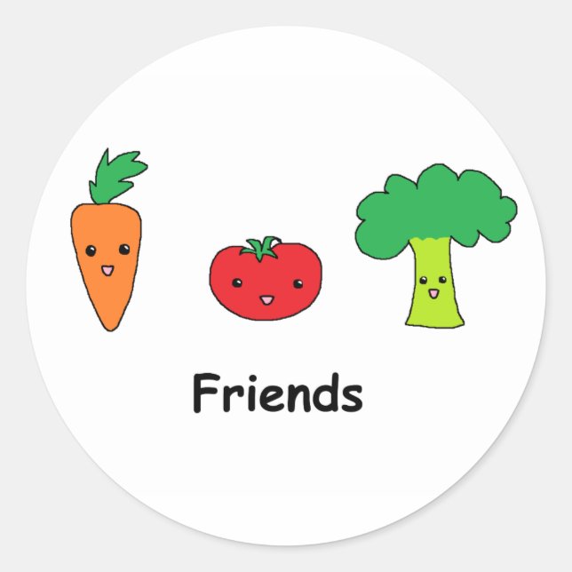 Happy Vegetable Friends Classic Round Sticker (Front)