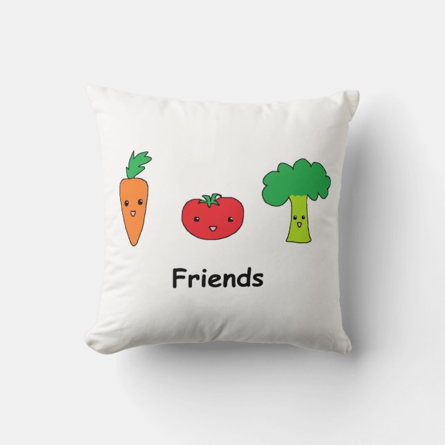 Happy Vegetable Friends Throw Pillow (Front)