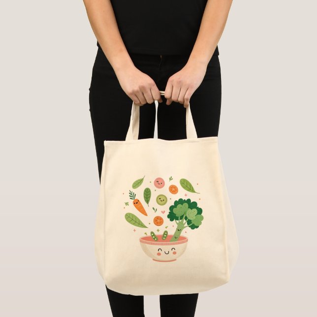 Happy Veggies Reusable Grocery Tote Bag (Front (Product))